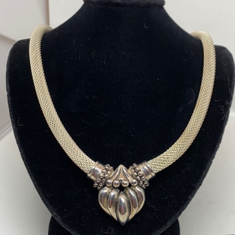 Joseph Esposito Vintage Sterling Heart Mesh Necklace